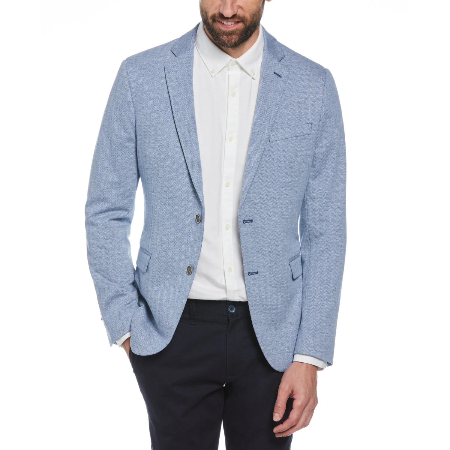 Original Penguin Blue Herringbone Knit Blazer 5 Original Penguin Blue Herringbone Knit Blazer - Image 3