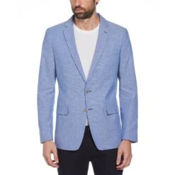 Original Penguin Blue Plaid Linen Blend Chambray Blazer