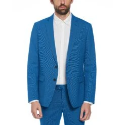 Original Penguin Blue Textured Wool Blend Two Piece Suit -Original Penguin Blue Textured Wool Blend Two Piece Suit Original Penguin 4