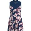 Original Penguin Women's Floral Print Tennis Dress With Mesh Yoke -Original Penguin Womens Floral Print Tennis Dress with Mesh Yoke Blueberry Pancake Original Penguin